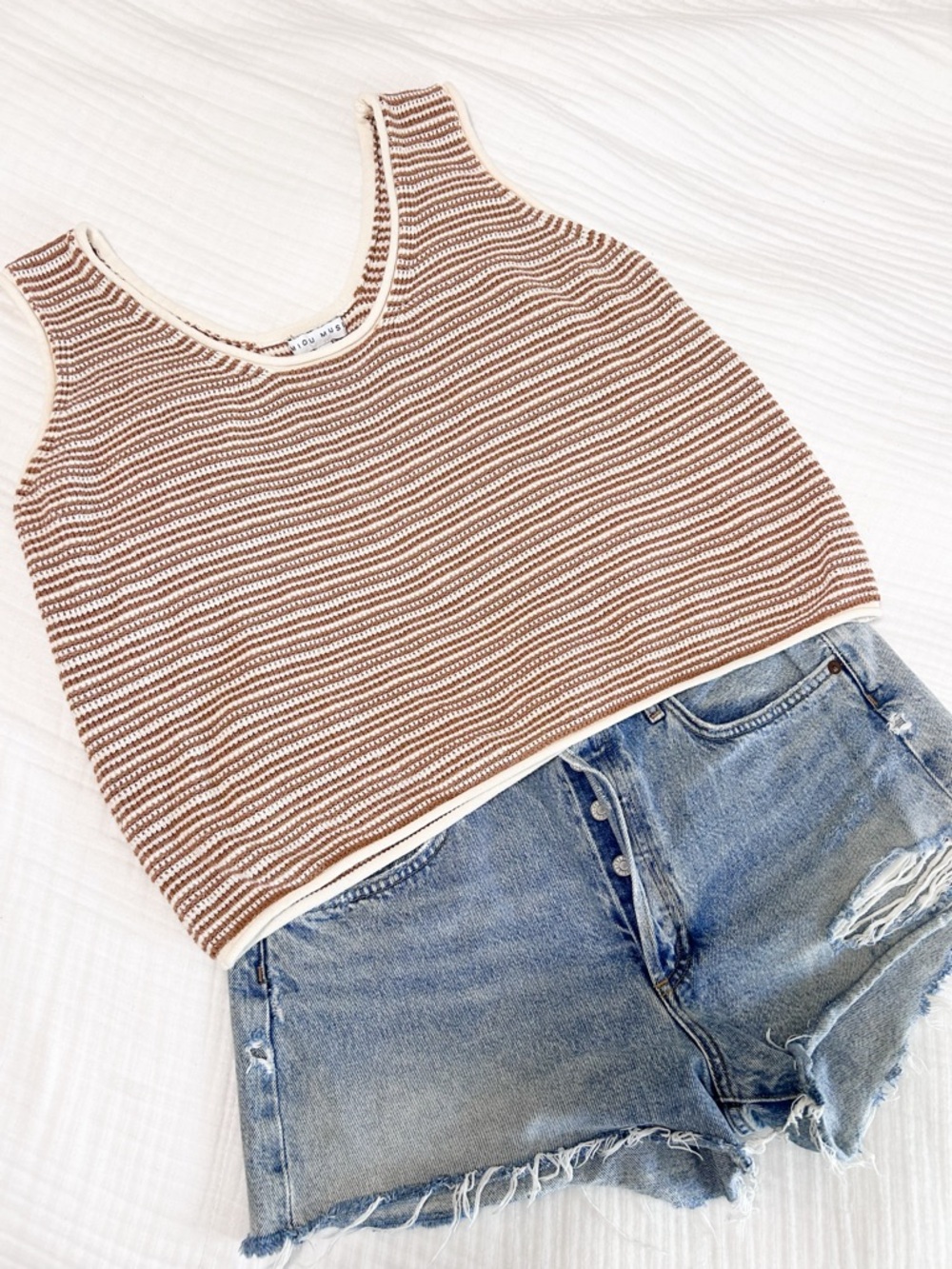 Agolde Jean shorts AND Brown and Cream Striped Knit Tank